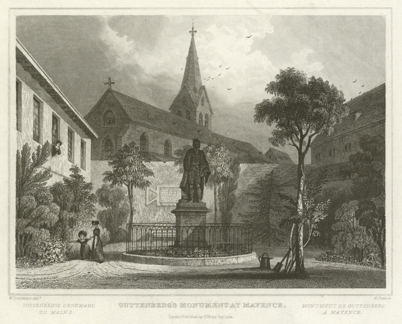 Guttenbergs monument ved Mayence av William Tombleson