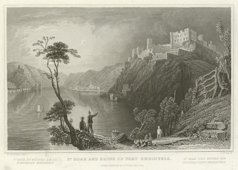 St Goar og ruinene av Fort Rheinfels av William Tombleson