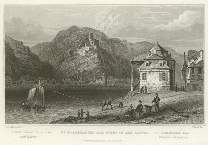 St Goarshausen og ruinene av Katze av William Tombleson