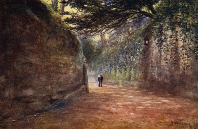 The Drive, Warwick Castle (farge litho) av William W. Quatremain
