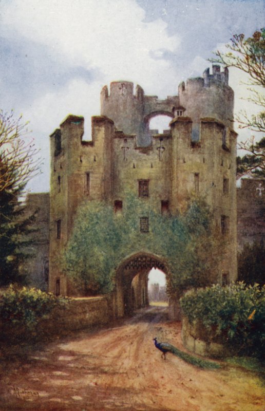 Warwick Castle: Drawbridge og Portcullis (farge litho) av William W. Quatremain