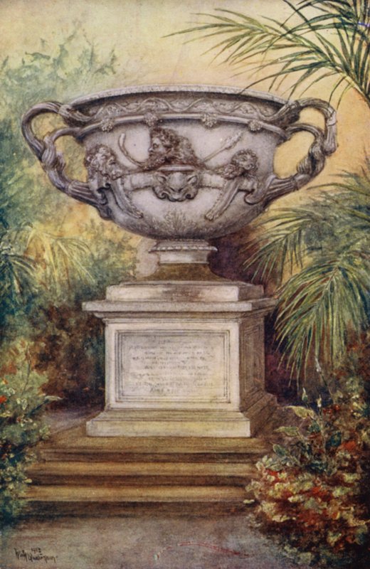 Warwick Castle: The Warwick Vase (farge litho) av William W. Quatremain