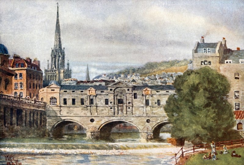 Bath, Pulteney Bridge (farge litho) av William Wiehe Collins