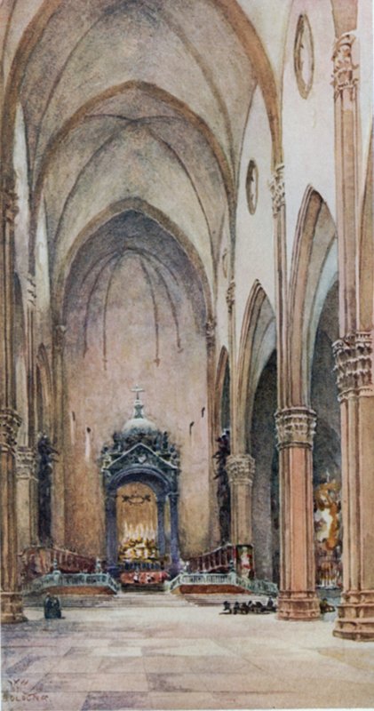 Bologna. Interiør av S. Petronio (farge litho) av William Wiehe Collins