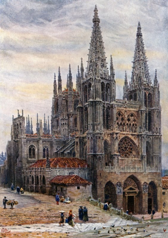 Burgos, katedralen (farge litho) av William Wiehe Collins