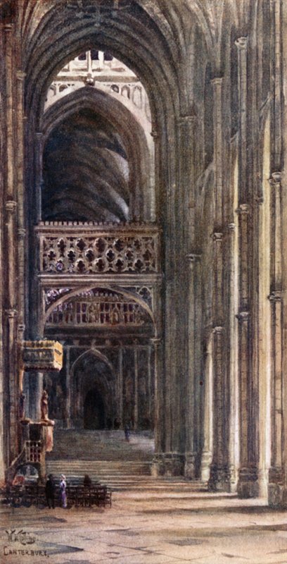 Canterbury, Interior of the Nave (farge litho) av William Wiehe Collins