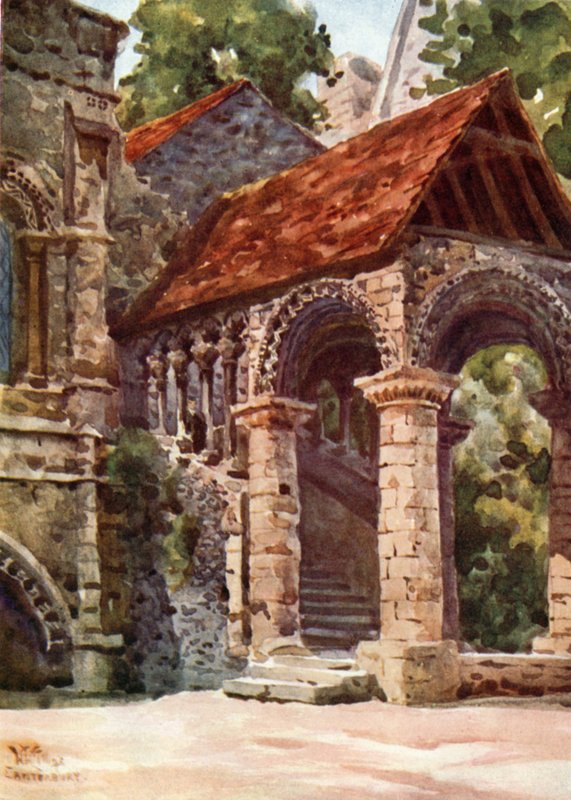 Canterbury, Norman Stairway (farge litho) av William Wiehe Collins
