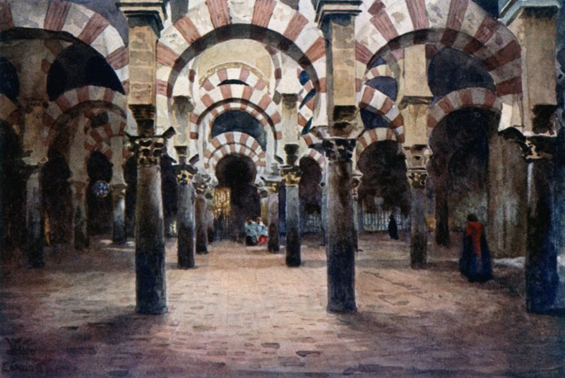 Cordoba, indre av Mesquita (farge litho) av William Wiehe Collins