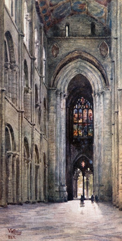 Ely, indre av skipet (farge litho) av William Wiehe Collins