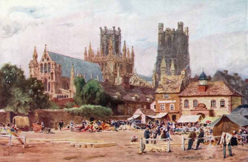 Ely, markedsplassen (farge litho) av William Wiehe Collins