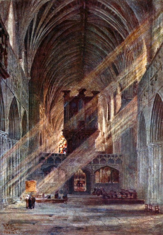 Exeter, Interior of the Nave (farge litho) av William Wiehe Collins
