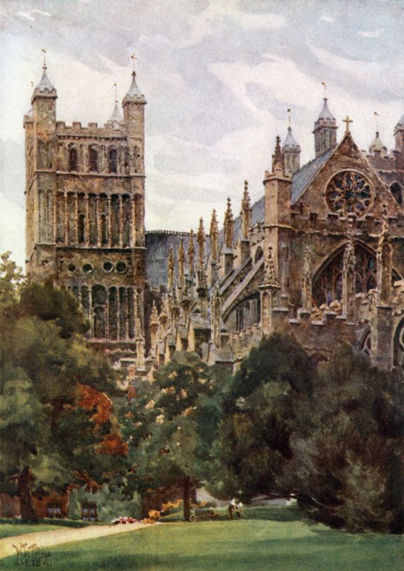 Exeter fra Palace Gardens (farge litho) av William Wiehe Collins