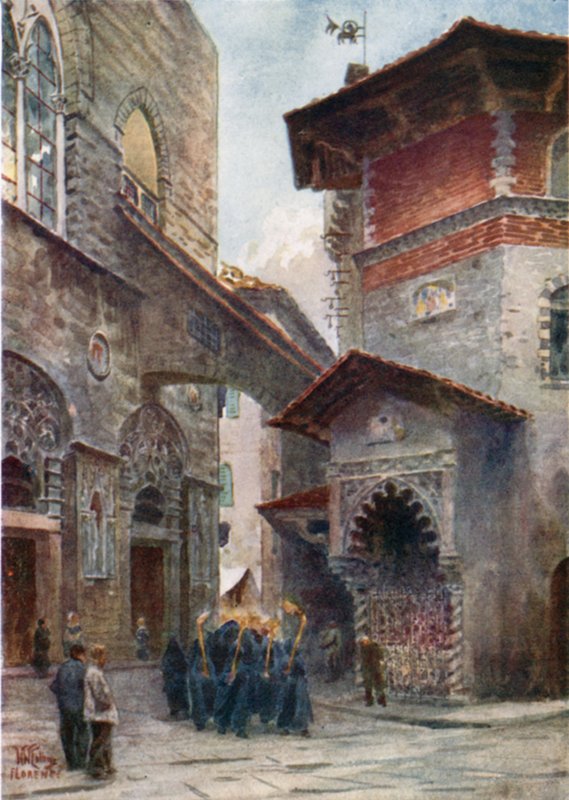 Firenze. Eller S. Michele og Palazzo dell' Arte di Lana (litho-farge) av William Wiehe Collins