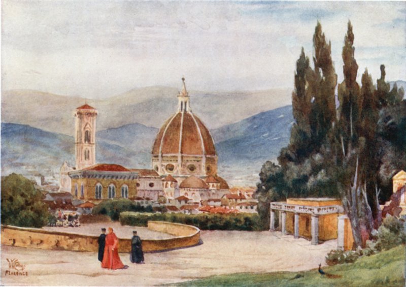 Firenze. Duomo, fra Boboli Gardens (farge litho) av William Wiehe Collins
