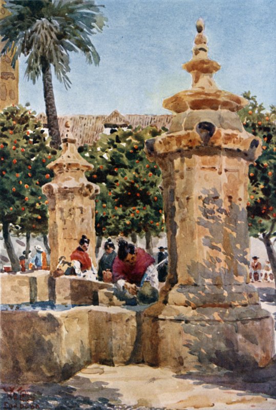 Fontene i Court of Oranges (farge litho) av William Wiehe Collins
