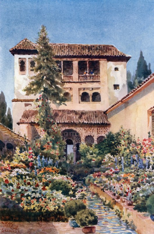 Granada, Generalife (farge litho) av William Wiehe Collins