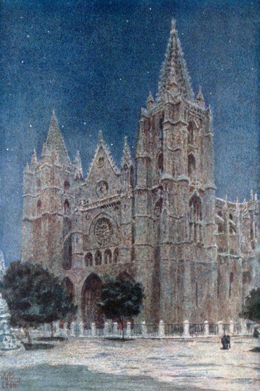 Leon, katedralen (farge litho) av William Wiehe Collins