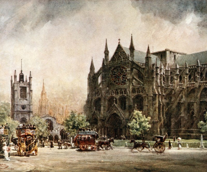 London, Westminster Abbey. The North Transept (farge litho) av William Wiehe Collins