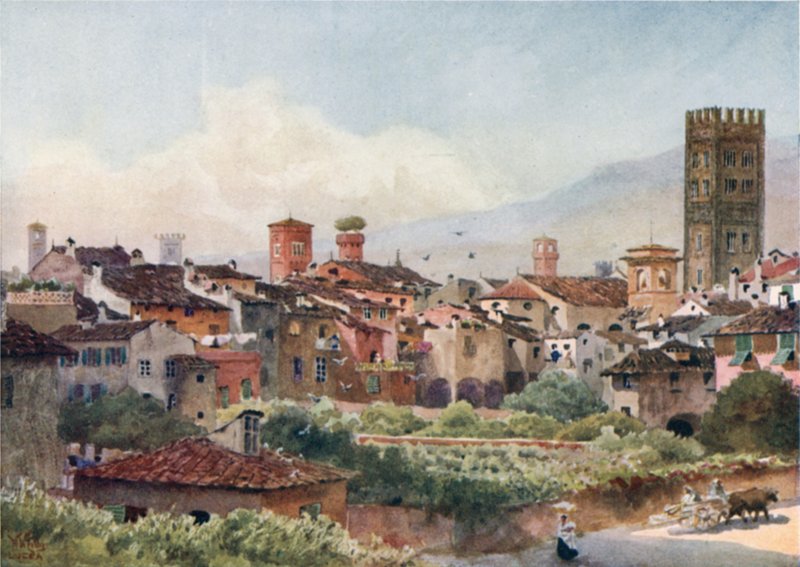 Lucca. Fra bymurene (farge litho) av William Wiehe Collins