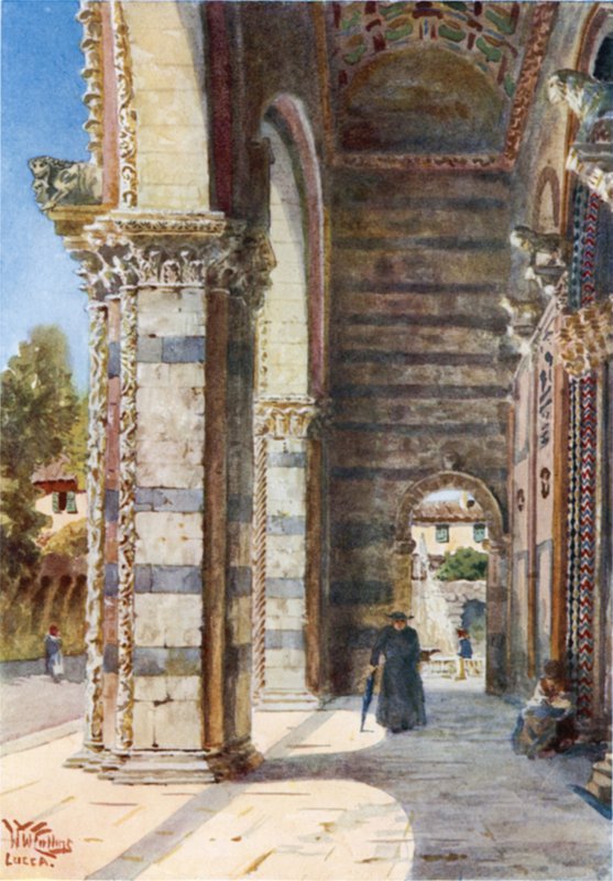 Lucca. Verandaen til katedralen (farge litho) av William Wiehe Collins