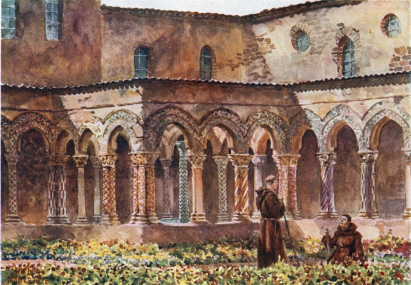 Monreale. The Cloisters (farge litho) av William Wiehe Collins