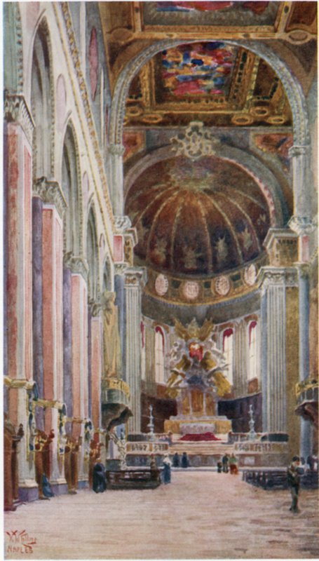 Napoli. Interiør av katedralen (farge litho) av William Wiehe Collins