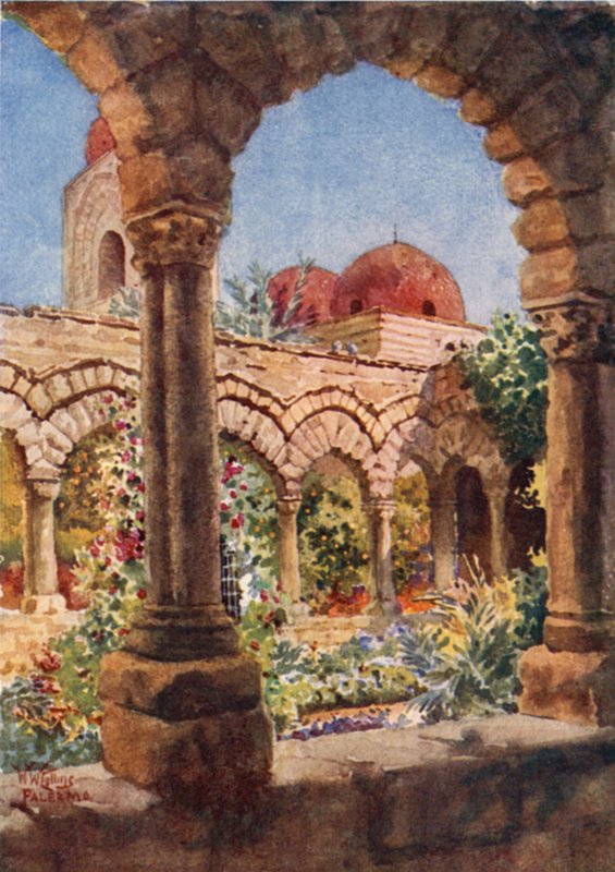 Palermo. The Cloisters of SAN. John of the Hermits (farge litho) av William Wiehe Collins