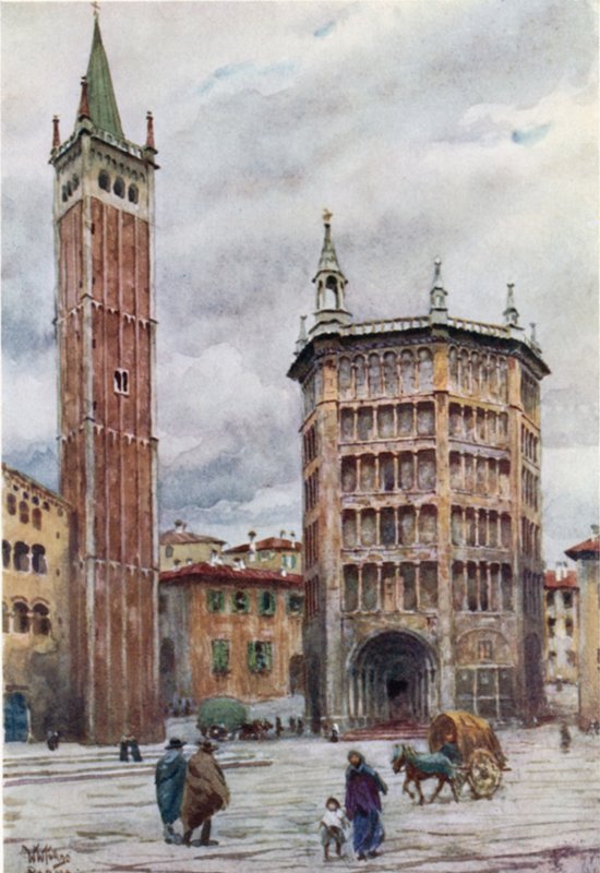 Parma. Katedralen og dåpskapellet (farge litho) av William Wiehe Collins