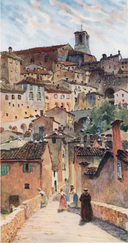 Perugia. Katedralen og gamlebyen (farge litho) av William Wiehe Collins