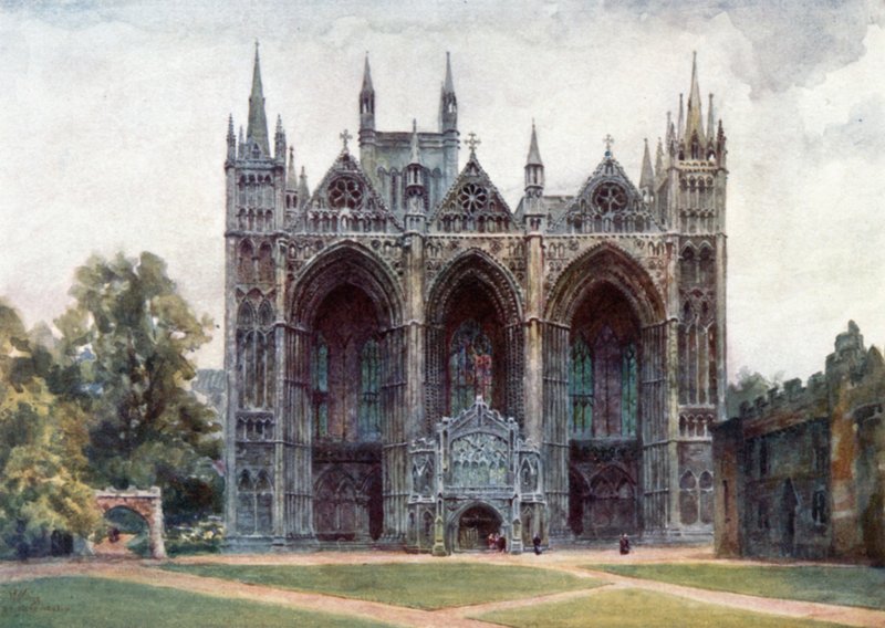 Peterborough, vestfronten (farge litho) av William Wiehe Collins