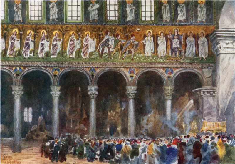Ravenna. S. Apollinare Nuovo (farge litho) av William Wiehe Collins