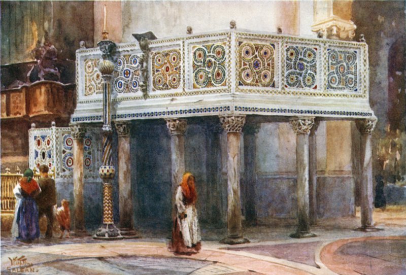 Salerno. En Prekestol i katedralen (farge litho) av William Wiehe Collins