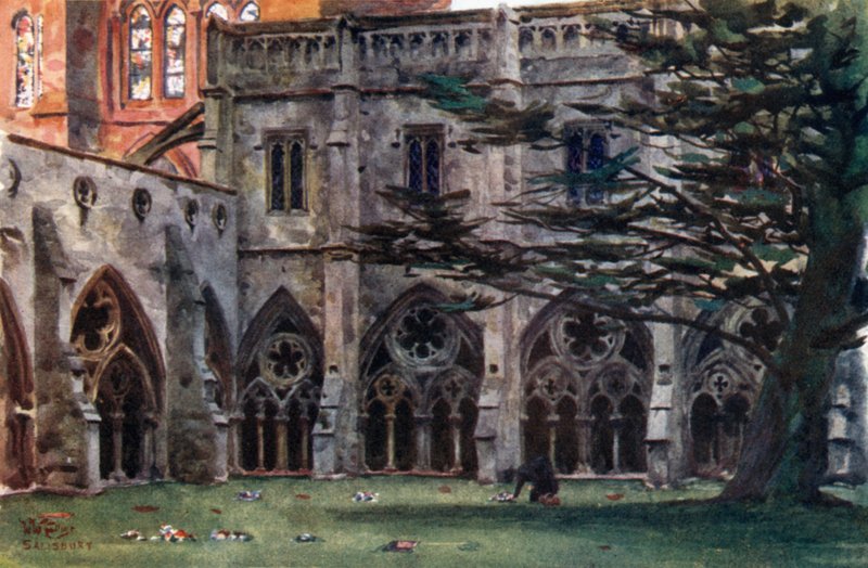 Salisbury, the Cloisters (farge litho) av William Wiehe Collins