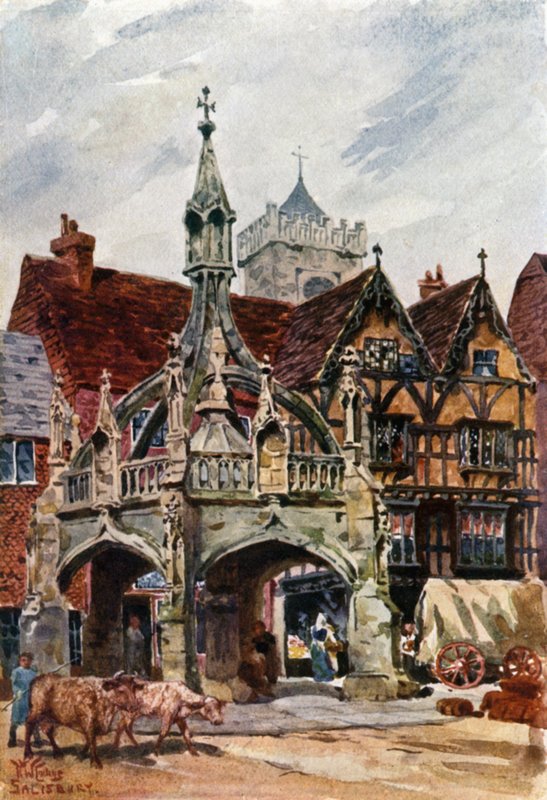 Salisbury, Market Cross (farge litho) av William Wiehe Collins