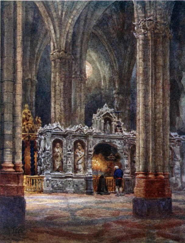 Saragossa, i den gamle katedralen (farge litho) av William Wiehe Collins