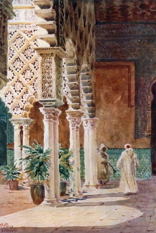 Sevilla, i Alcazar (farge litho) av William Wiehe Collins