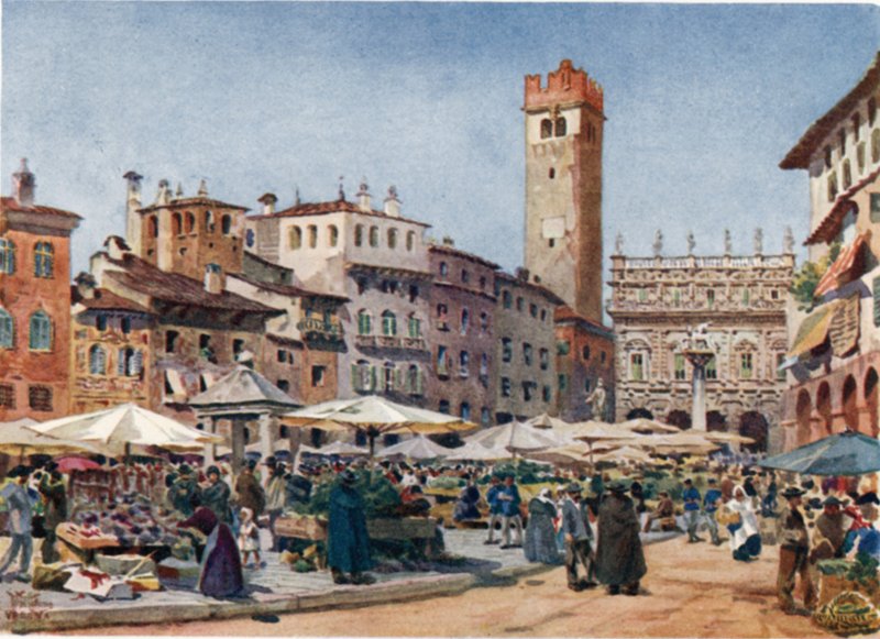 Verone. The Market Place (farge litho) av William Wiehe Collins