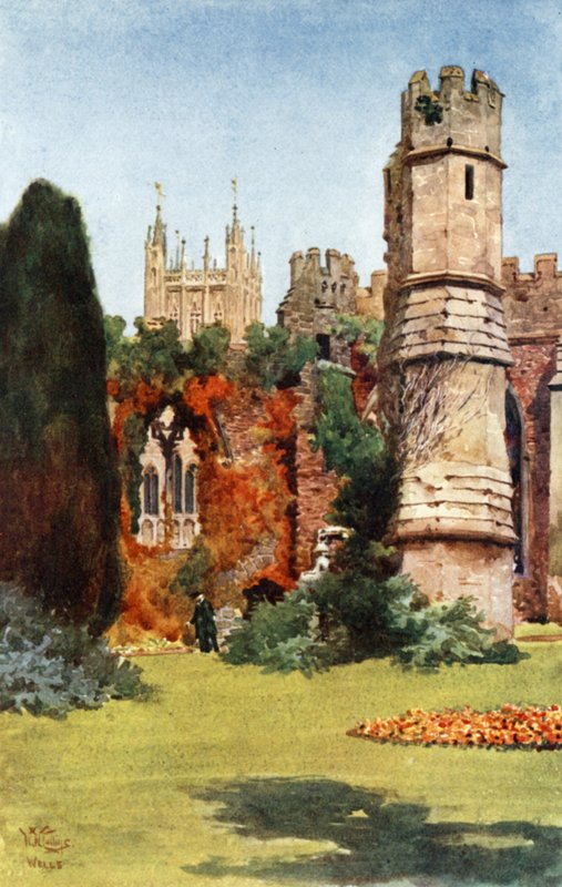 Wells, ruinene av banketthallen (farge litho) av William Wiehe Collins
