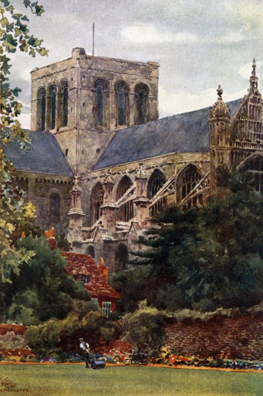 Winchester fra Deanery Garden (farge litho) av William Wiehe Collins