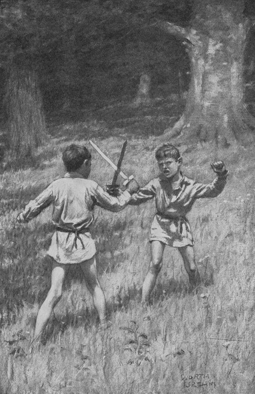 Robin Hood og Guy of Guisborne (litho) av Worth Brehm