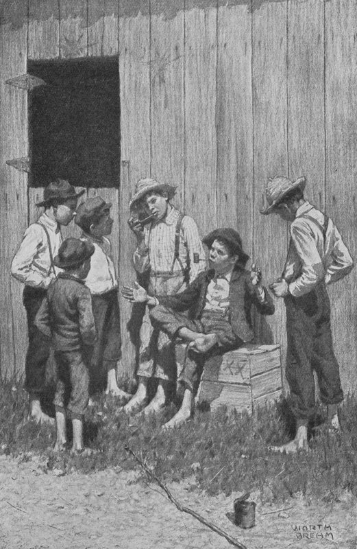 De to heltene begynte å fortelle sine eventyr til sultne lyttere (litho) av Worth Brehm