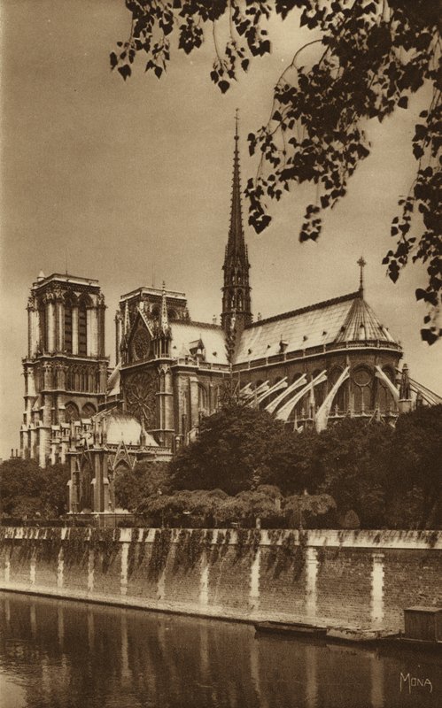 Paris: Notre Dame-katedralen (s/hvitt-bilde) av . .