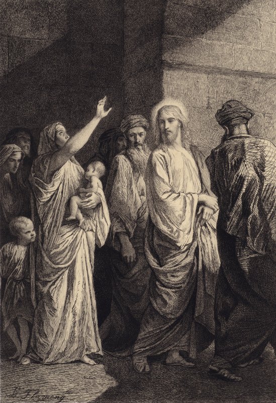 En kvinne forherliger Jesus av after Albert Robida