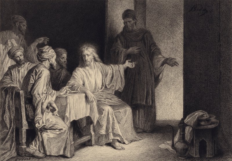 Kristus helbreder mannen som er plaget av vatter av after Albert Robida