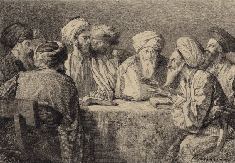 Rådet for fariseerne og herodianerne av after Albert Robida
