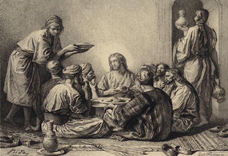 Jesus spiser med tollere og syndere av after Albert Robida