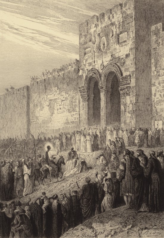 Jesus går inn i Jerusalem av after Albert Robida