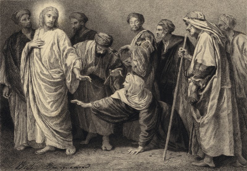 Jesus helbreder en kvinne av after Albert Robida