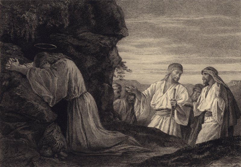Jesus i bønn av after Albert Robida