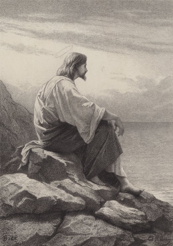 Jesus satt ved havet av after Albert Robida